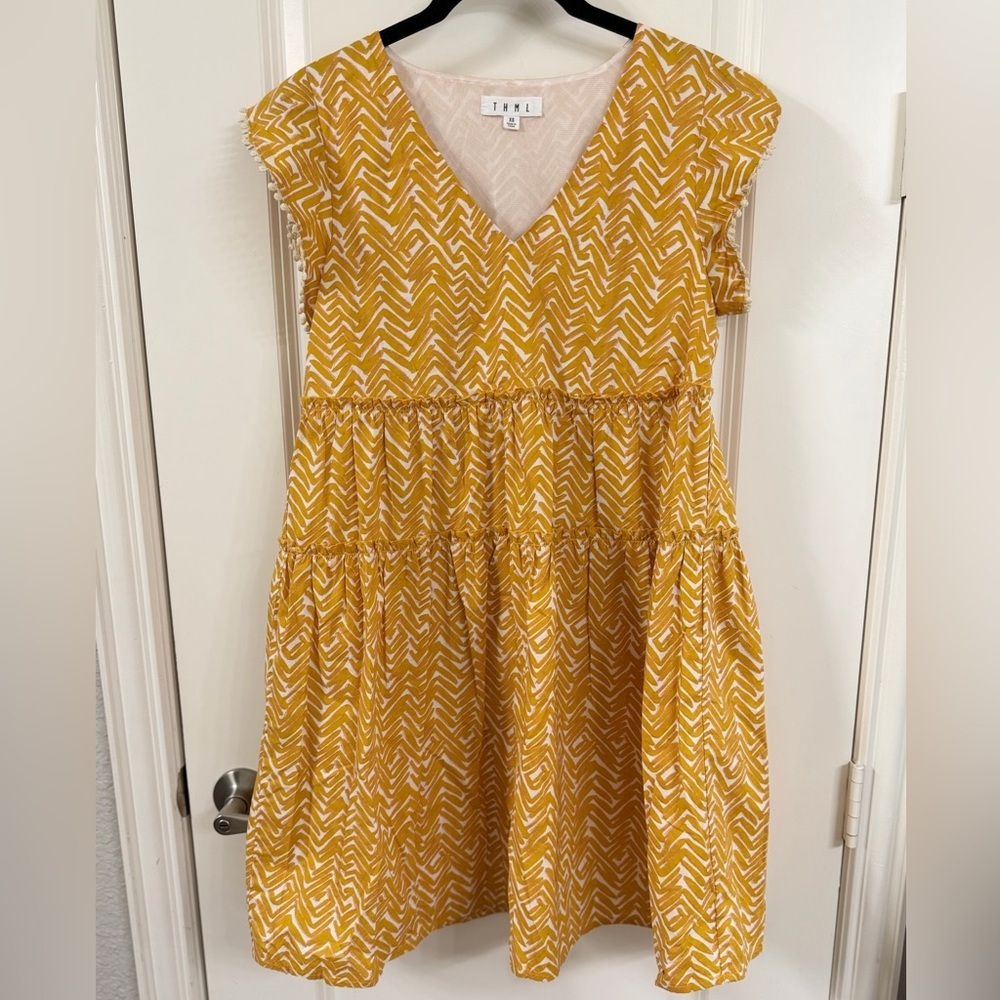 THML Yellow and White Chevron Women's Dress